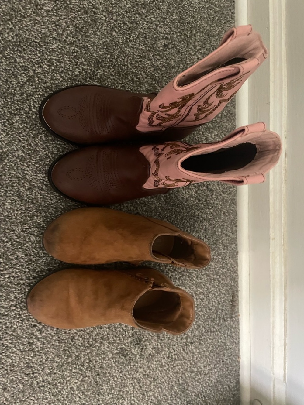 Brown Leather & Pink Embroidered Cowboy Boots